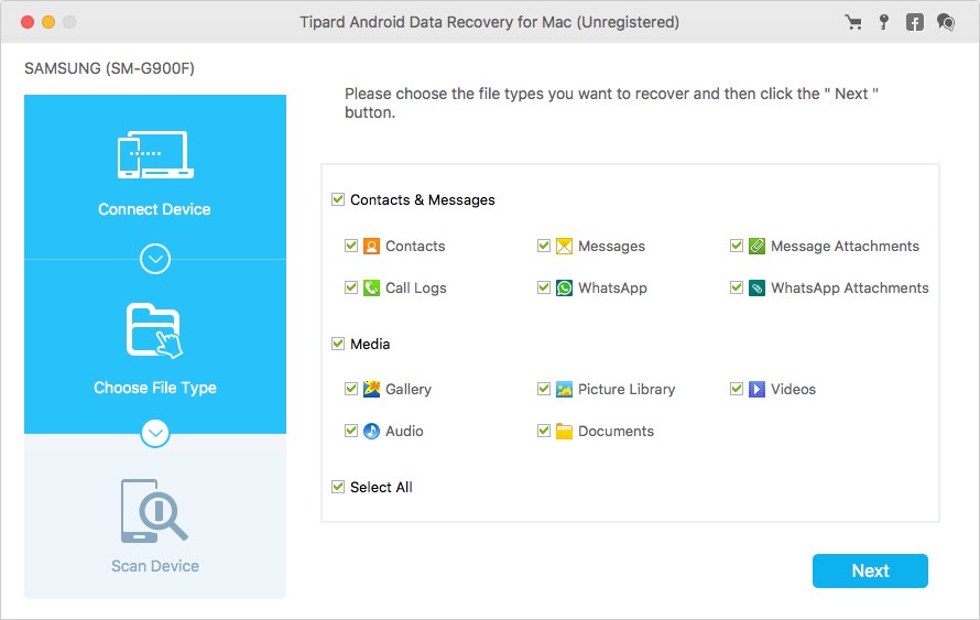 Tipard Android Data Recovery for Mac 1.1 : Choose Files