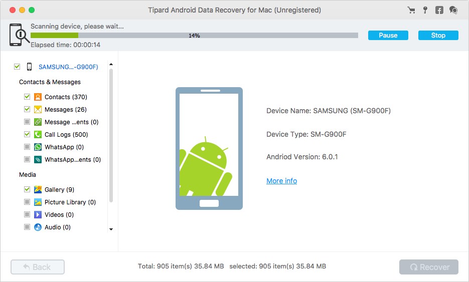 Tipard Android Data Recovery for Mac 1.1 : Scan Device