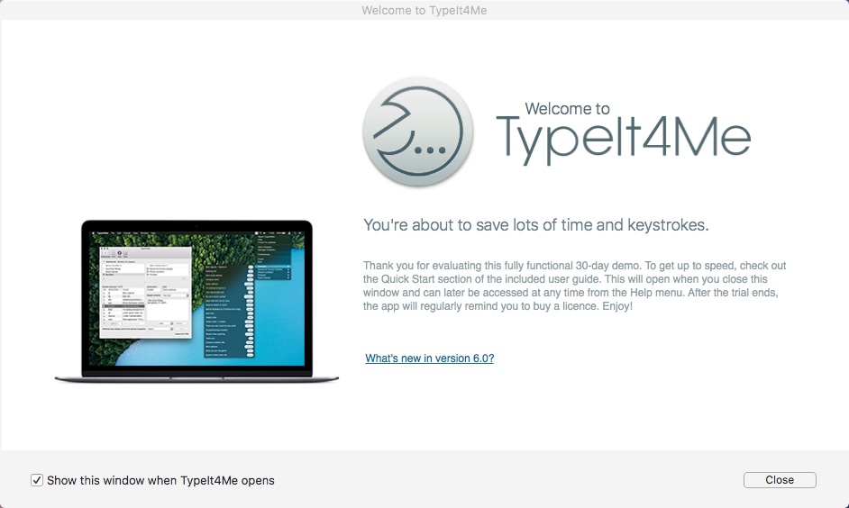 TypeIt4Me 6.0 : Welcome Window