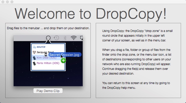 DropCopy 2.0 : Welcome Window