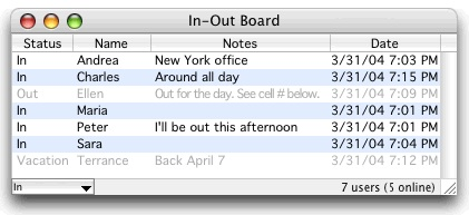 In-Out Board 2.1 : Main window