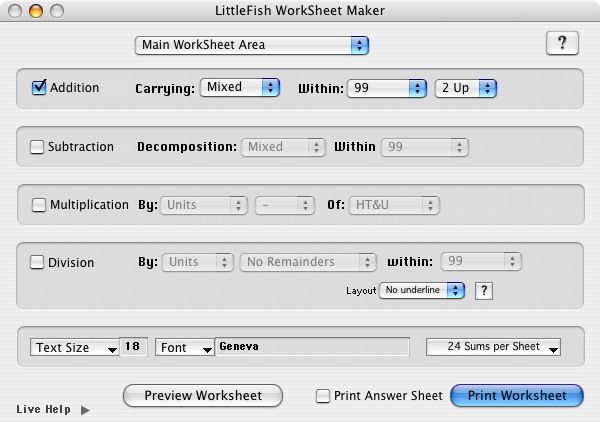 WorkSheet Maker 2.3 : Main window