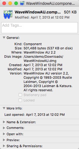 WaveWindow AU 2.2 : Info Version