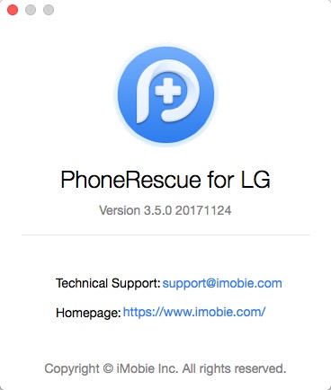 PhoneRescue for LG 3.5 : About Window