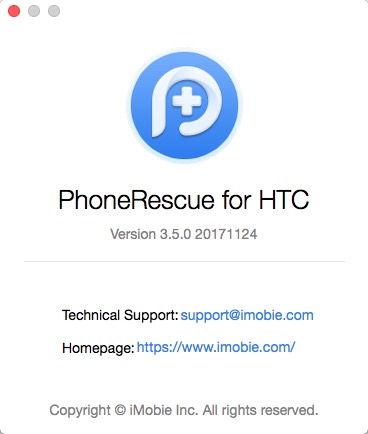 PhoneRescue for HTC 3.5 : About Window