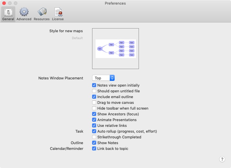 iThoughtsX 5.1 : General Preferences 