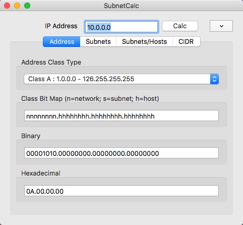 SubnetCalc 1.5 : Address Tab