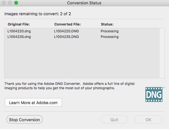 Adobe DNG Converter 10.2 : Converting Raw Files