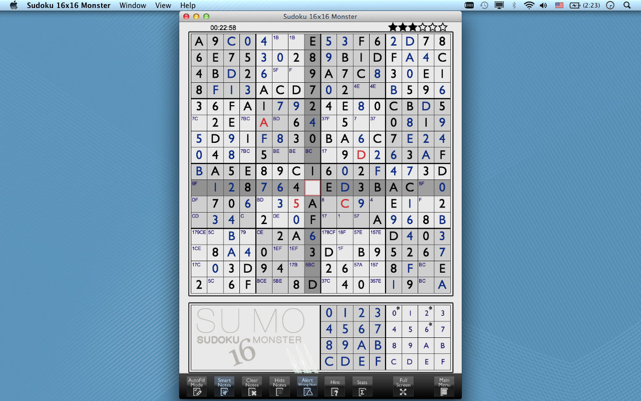 Sudoku 16x16 Monster 1.3 : Main Window