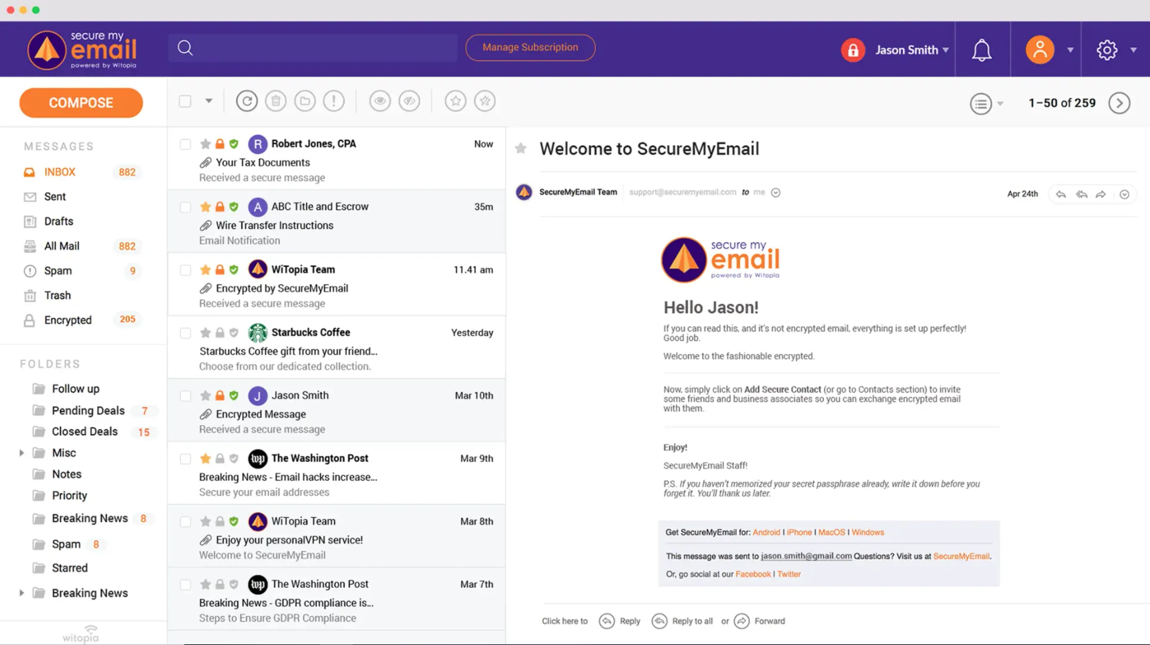 SecureMyEmail 2.2 : Main Window