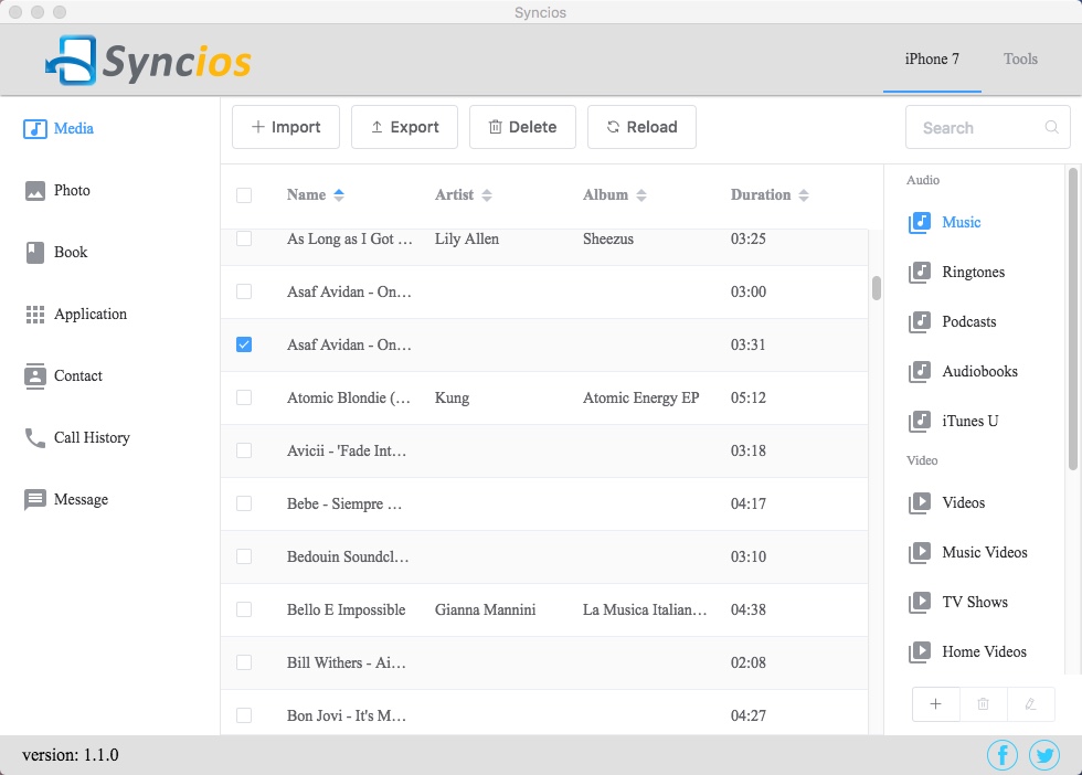 Syncios 1.1 : Checking iOS Device Media