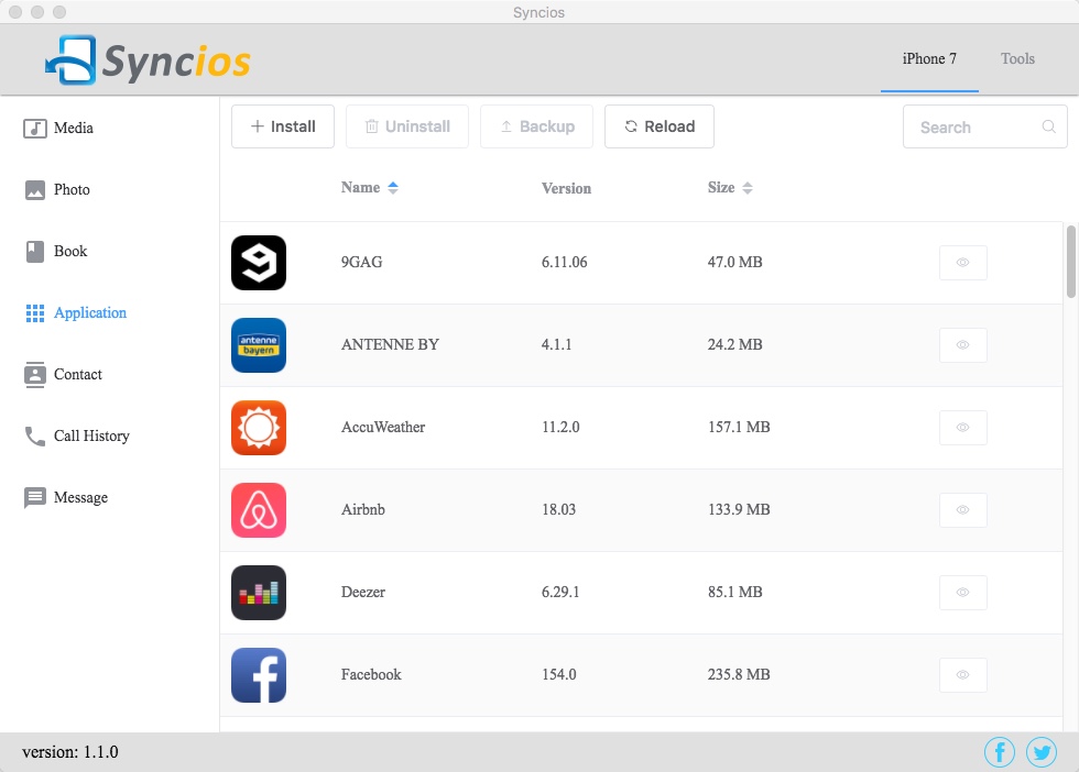 Syncios 1.1 : Checking iOS Device Applications