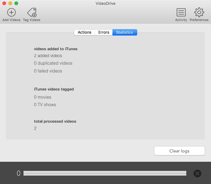 VideoDrive 3.7 : Statistics Window