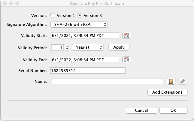 KeyStore Explorer 5.4 : Generate Key Pair Certificate