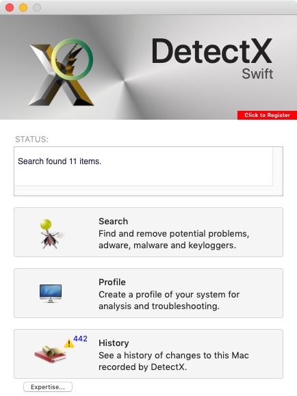 DetectX Swift 1.0 : Main Screen