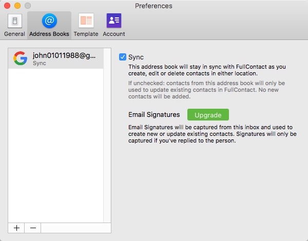 FullContact for Gmail 18.0 : Preferences Window