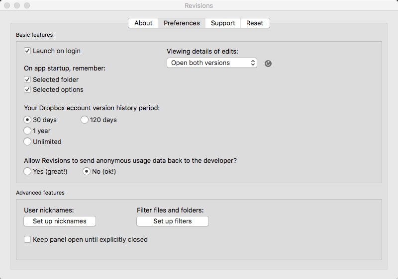 Revisions 3.0 : Preferences Window