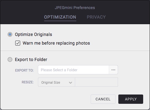 JPEGmini 2.2 : Configuring Optimization Settings