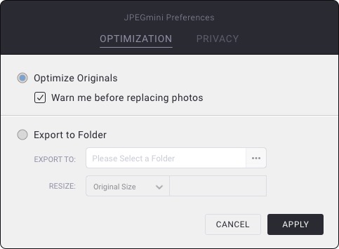 JPEGmini Pro 2.2 : Optimization Preferences