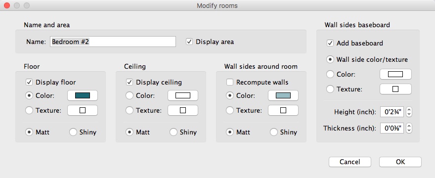 Sweet Home 3D 5.7 : Modifying Room Options