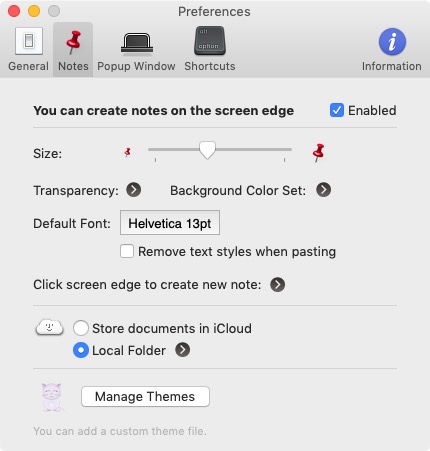 Popup Window 1.9 : Notes Preferences 