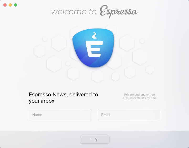 Espresso 5.1 : Welcome Window