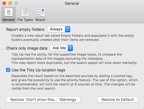 Tidy Up 5.0 : Preferences Window