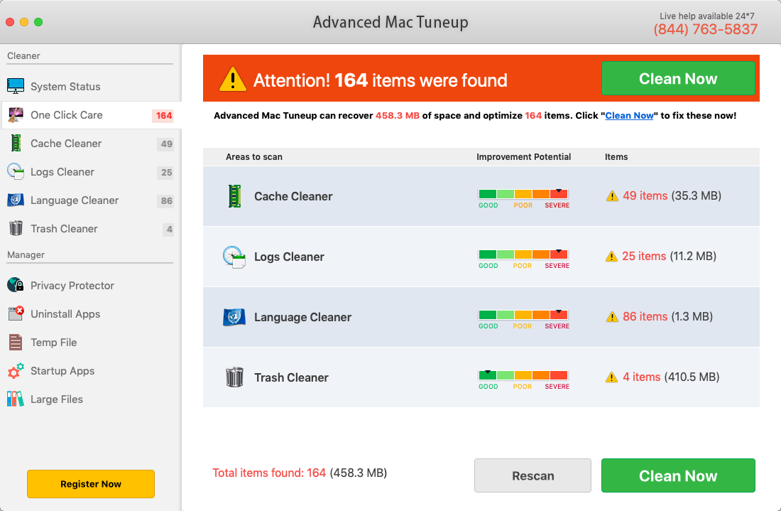 Advanced Mac Tuneup 2.9 : Scan Results