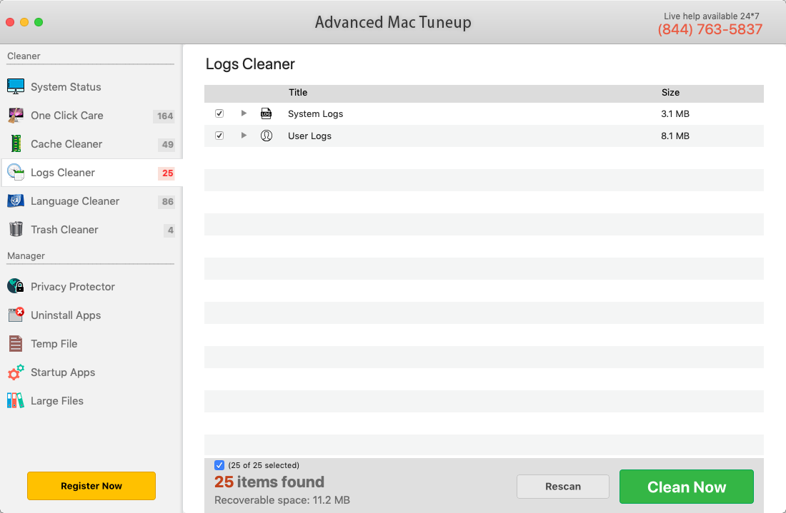 Advanced Mac Tuneup 2.9 : Log Cleaner
