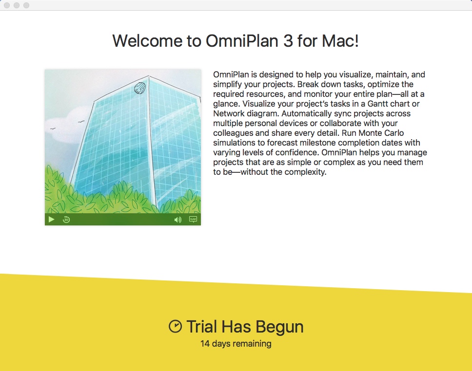 OmniPlan 3.9 : Welcome Window