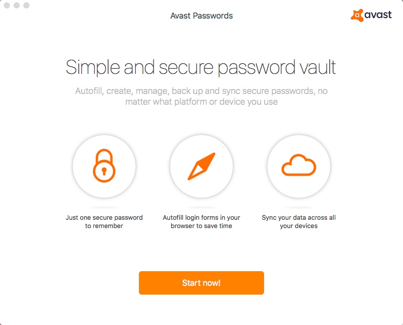 Avast Passwords 2.0 : Welcome Window