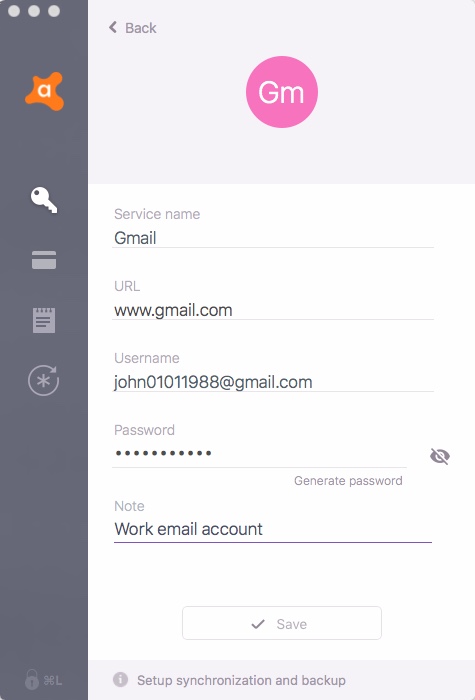 Avast Passwords 2.0 : Adding New Account Info