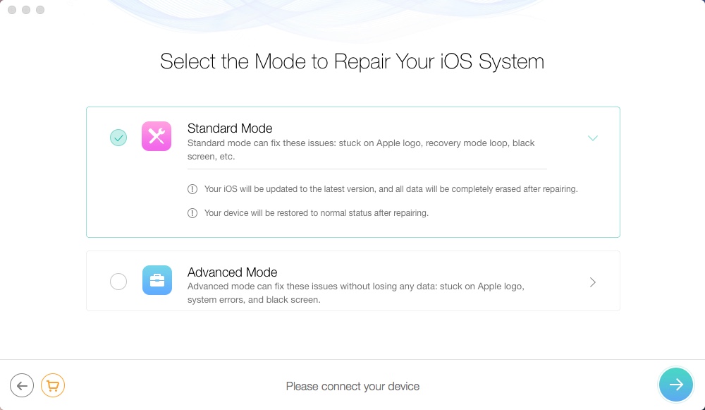 Selecting iOS Repair Mode