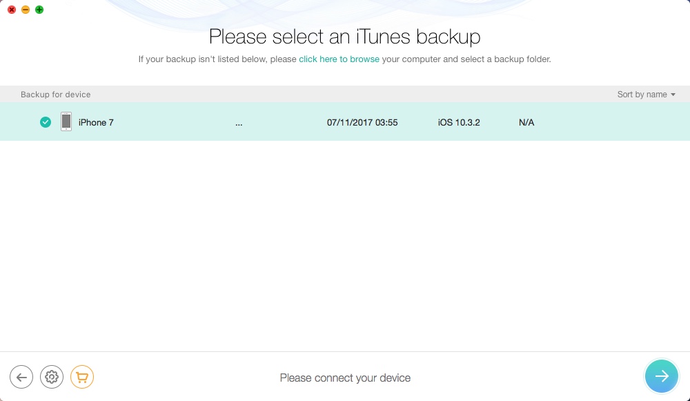 PhoneRescue 3.6 : Selecting iTunes Backup File