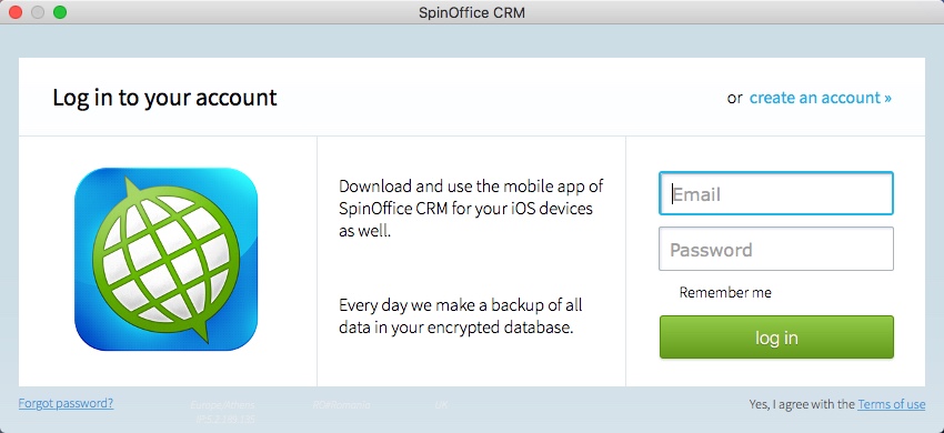 SpinOffice CRM 9.1 : Login Window