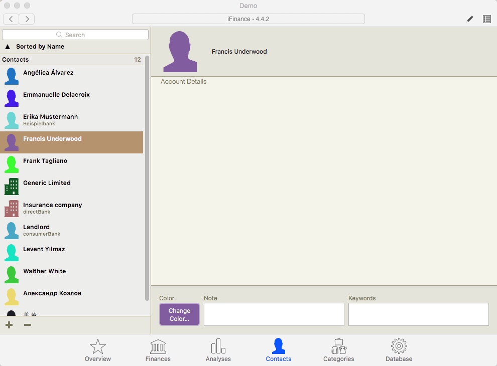iFinance 4.4 : Contacts Window