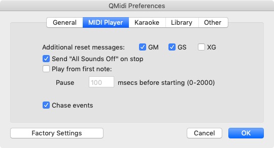 QMidi Pro 2.8 : MIDI Player Preferences 