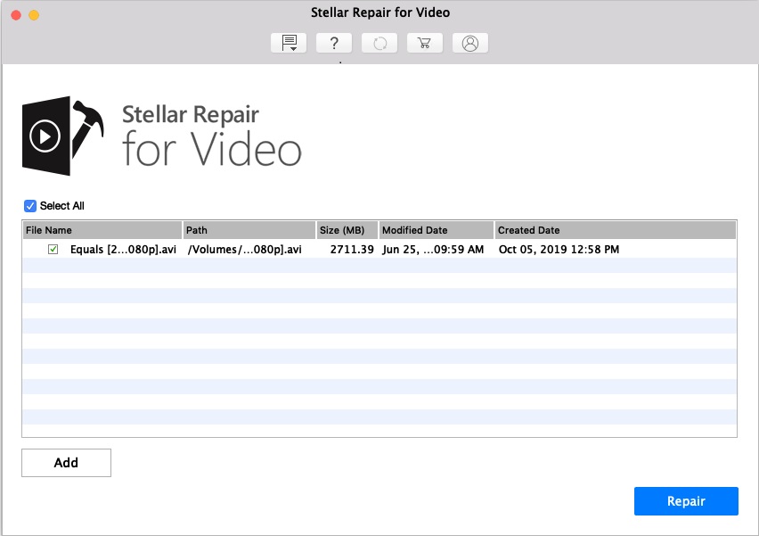 Stellar Phoenix Video Repair 4.0 : Main Screen