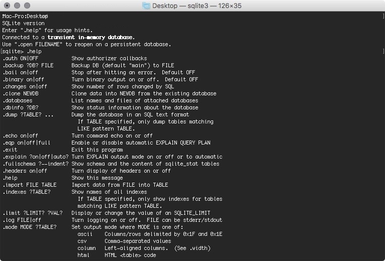 SQLite 3.2 : Terminal window