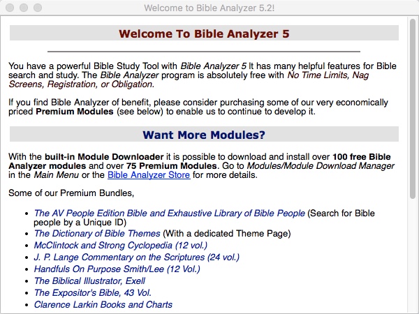 Bible Analyzer 5.2 : Welcome Window