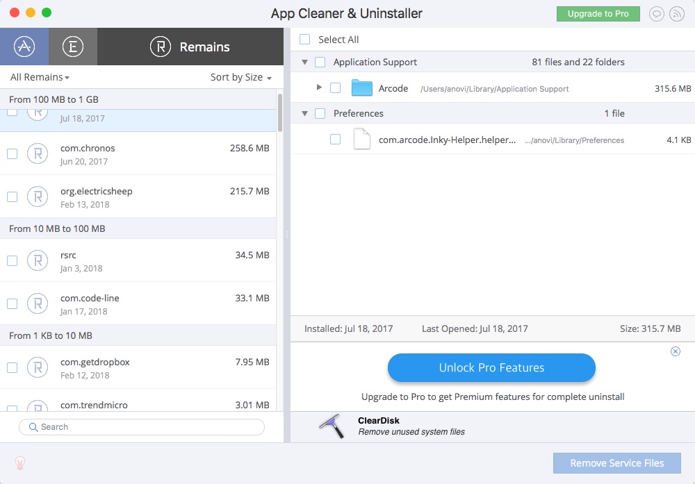 App Cleaner 4.8 : Checking Remains Window