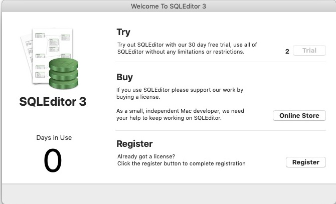 SQLEditor 3.6 : Welcome Screen 