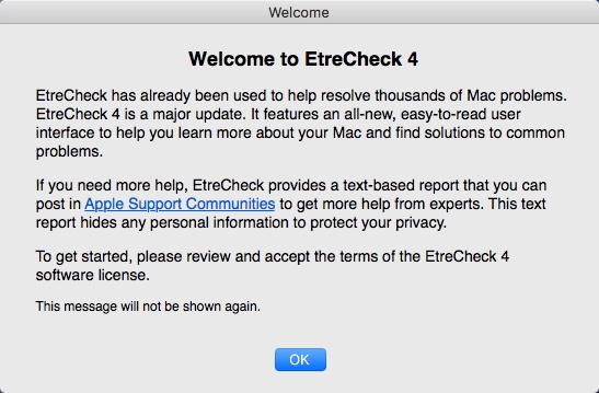 EtreCheck 4.1 : Welcome Window