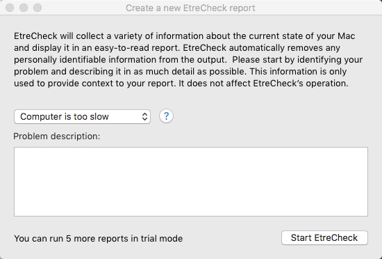 EtreCheck 4.1 : Creating New Report