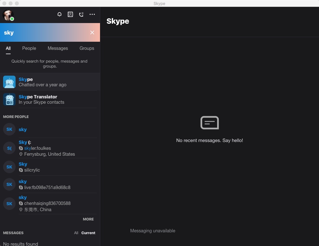 Skype 8.1 : Main Window