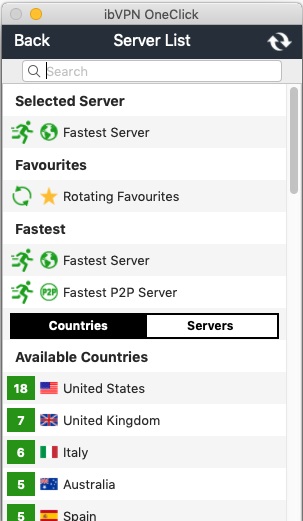 ibVPN OneClick 1.1 : Server List