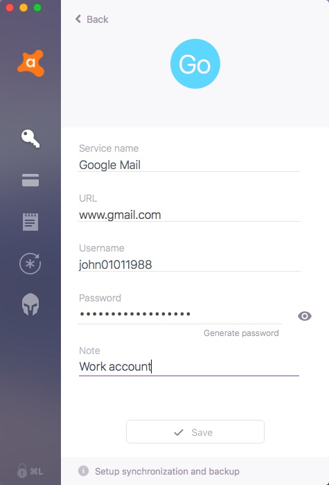 Avast Passwords 2.2 : Adding Email Account Info