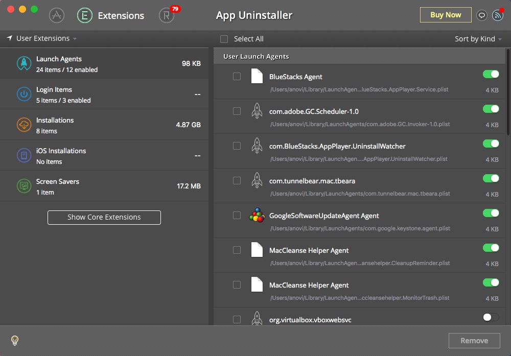 App Uninstaller : Extensions Window