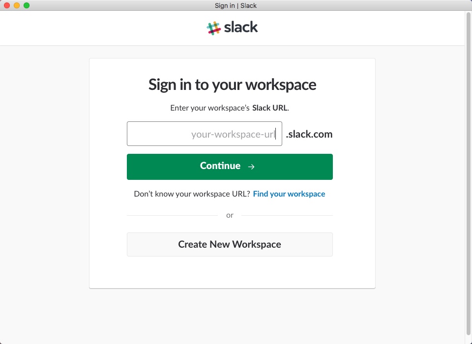 Slack 3.1 : Sign In Window