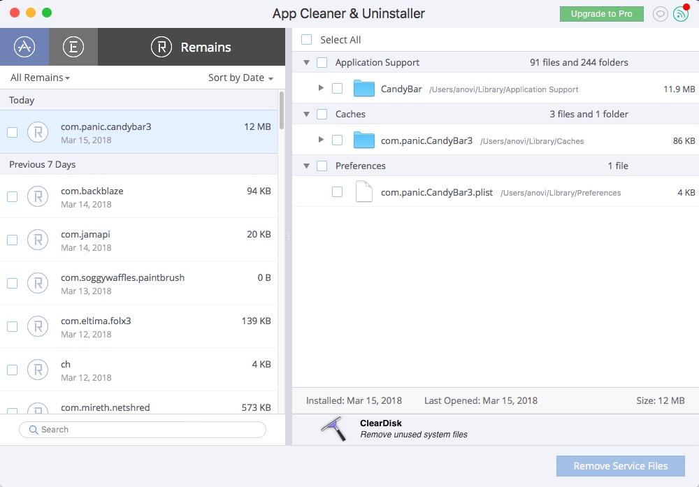 App Cleaner 4.9 : Remains Window
